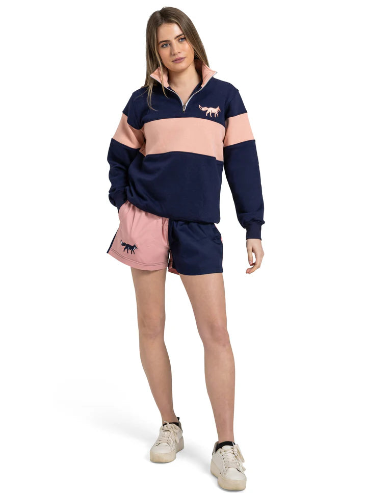 Cotswold Fox Burford Unisex Quarter Zip in Navy & Pink