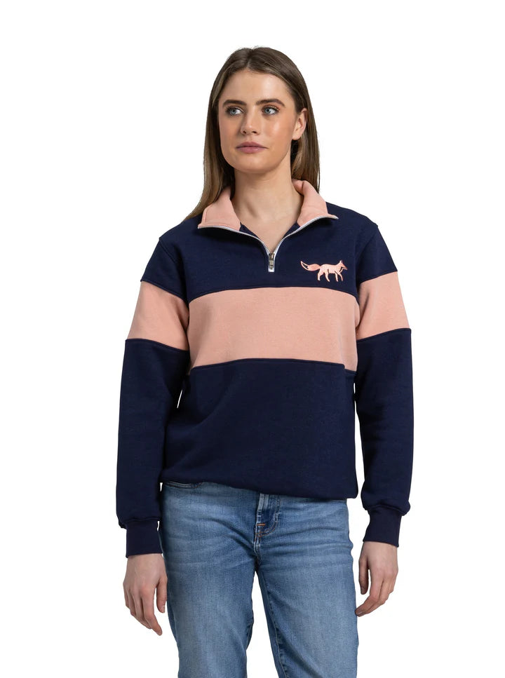 Cotswold Fox Burford Unisex Quarter Zip in Navy & Pink
