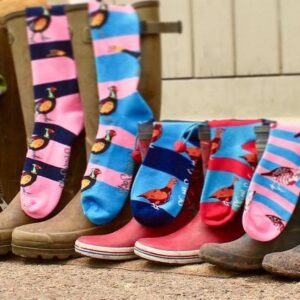 Shuttle Socks Blue & Pink Long Highland Cow Welly Socks Adult 3-7