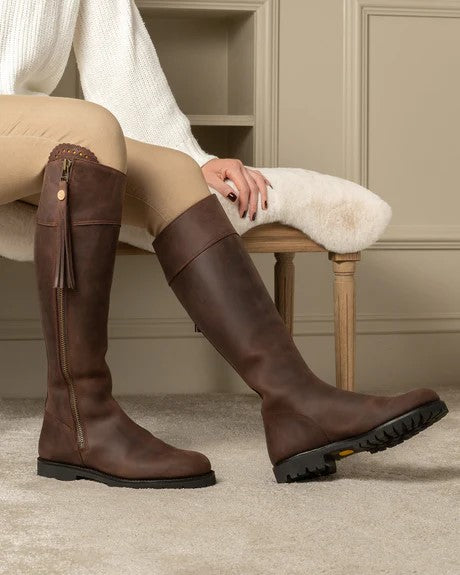 Spanish Boot Co: Casacada Tall Leather Boot in Brown - Full Calf