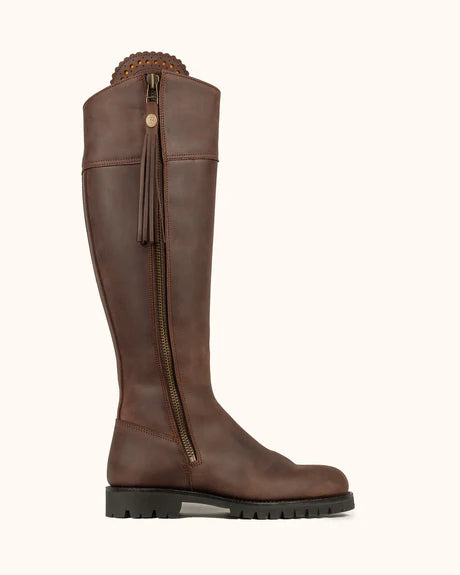 Spanish Boot Co: Casacada Tall Leather Boot in Brown - Full Calf