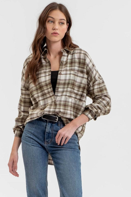 Long Sleeve Plaid Shirt in Olive